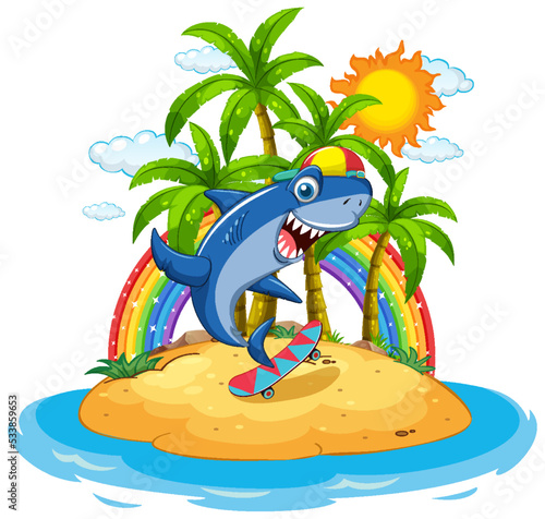 Shark skateboarding on the island