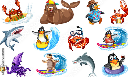 Set of sea animal cartoon character