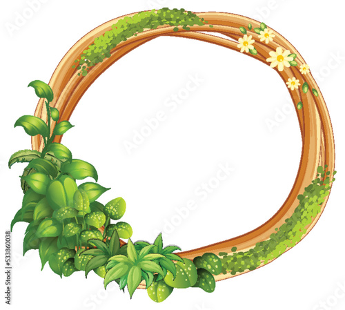 Round frame of liana branches and leaves