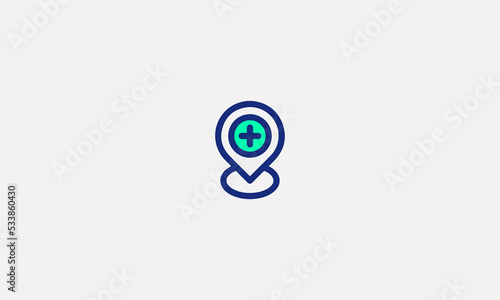 Medical Location Logo Design Vector, Plus Icon with Pin Map Logo Combination