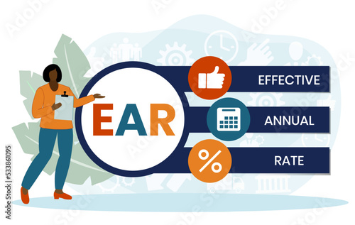 EAR - effective annual rate. acronym business concept. vector illustration concept with keywords and icons. lettering illustration with icons for web banner, flyer, landing page