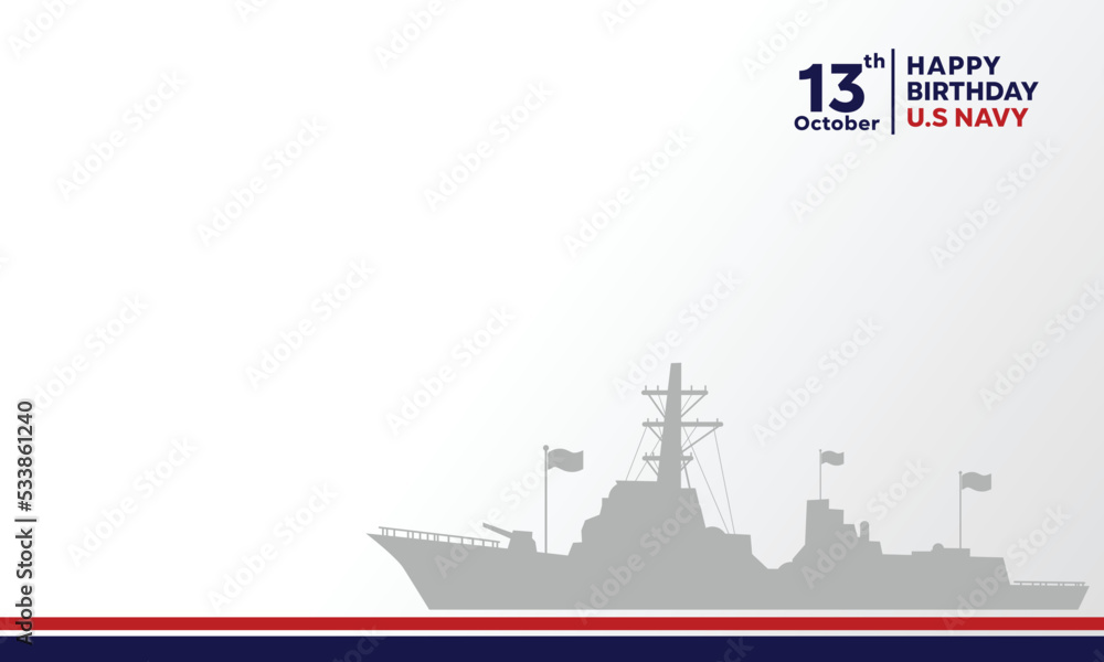 Us navy birthday on october 13th white background with copy space