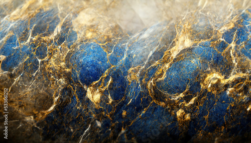 Abstract luxury marble background. Digital art marbling texture. Blue, gold and white colors 