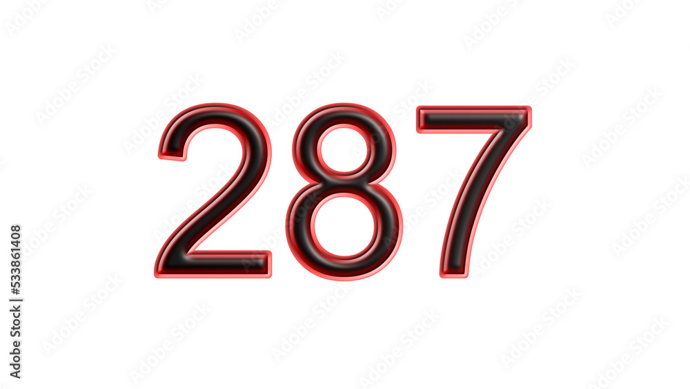 red 287 number 3d effect white background red 287 number 3d effect white background