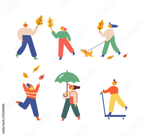 Autumn, fall. Outdoor people flat vector set isolated on white