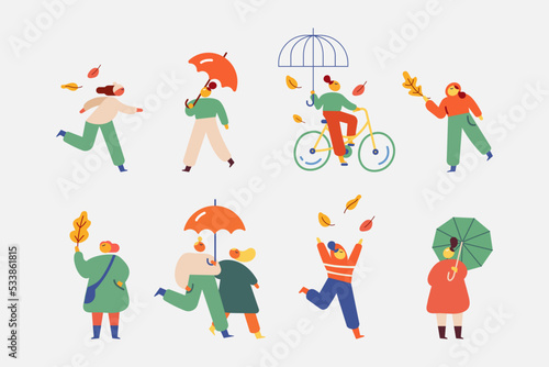 Autumn, fall. Outdoor people flat vector set isolated on white