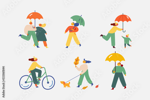 Autumn, fall. Outdoor people flat vector set isolated on white