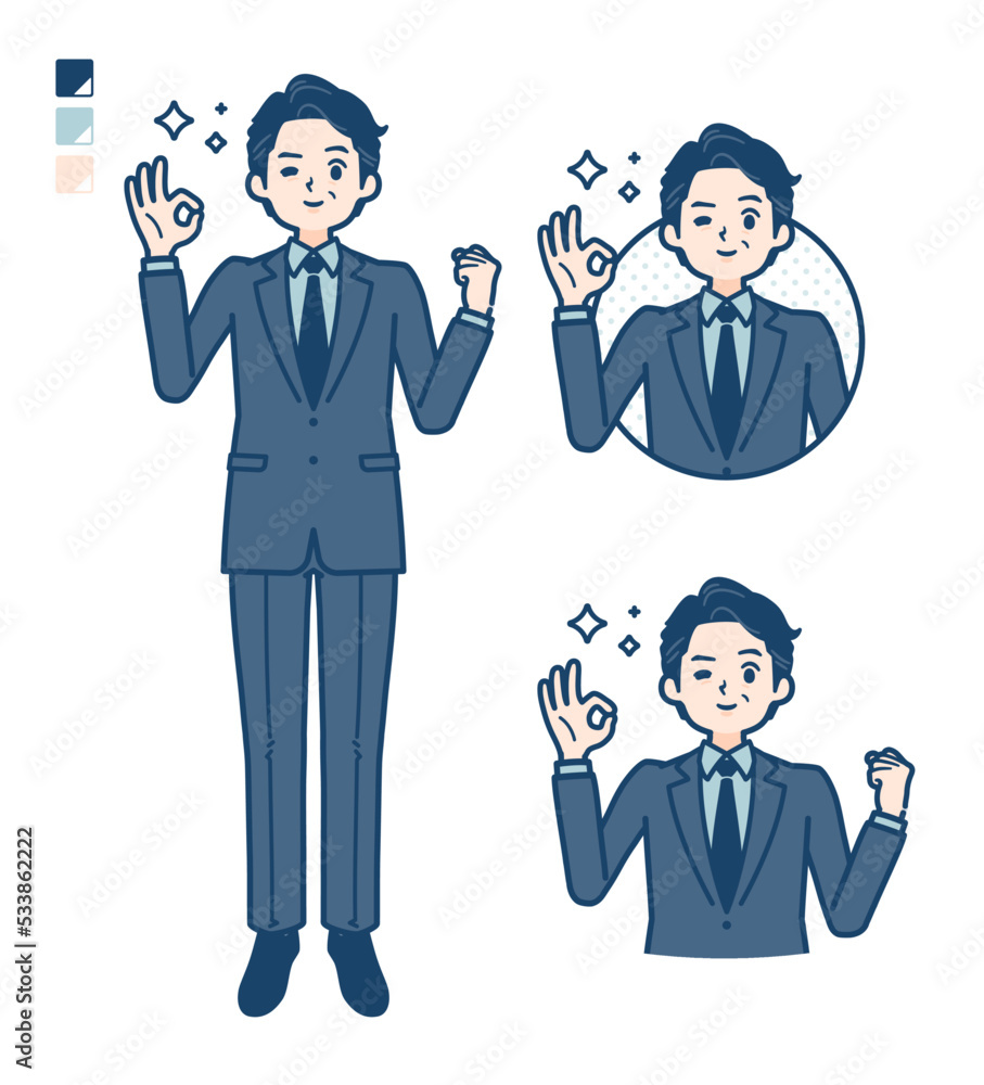 スーツのミドル男性が挨拶をしているイラスト スーツのミドル男性が挨拶をしているイラスト