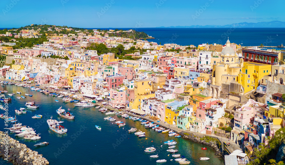 Procida (Campania, Italy) - The touristic island town beside Ischia, in the province of Napoli Campania region, with colorated old historical center; the Italian capital of culture 2022.