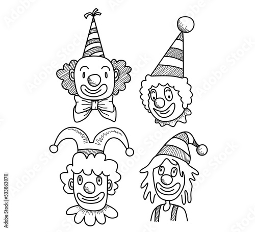 Set of Hand Drawn Doodle clown