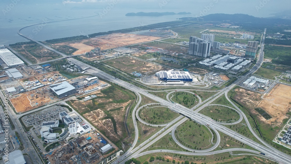 Georgetown, Malaysia - September 20, 2022: The Highways Exchange at The Batu Kawan Interchange
