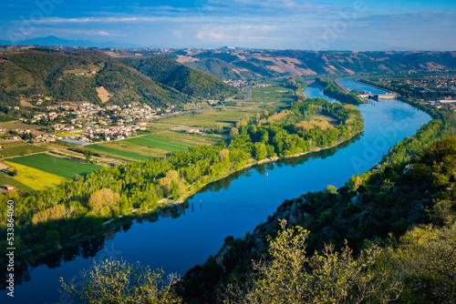 View from a hiking trail on a bend of the Rhone river near Gervans in the South of France (Drome) © Pernelle Voyage
