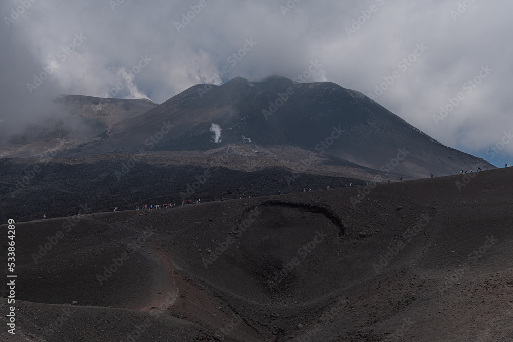 View of the Etna volcano crater in Sicily