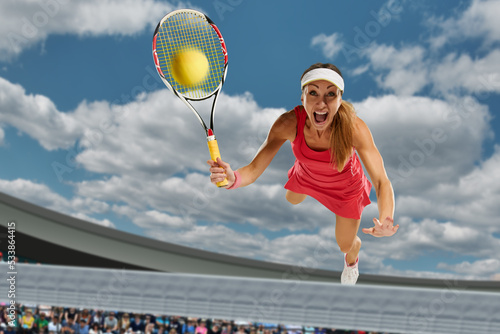 Portrait of professional female tennis player in action during competition © Denys Kurbatov