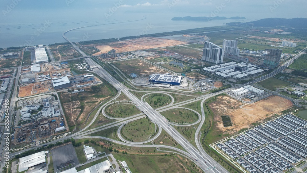 Georgetown, Malaysia - September 20, 2022: The Highways Exchange at The Batu Kawan Interchange