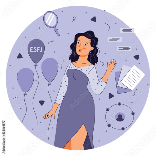 MBTI person types concept. Socionics mbti esfj