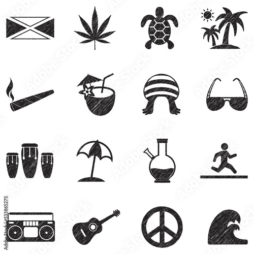 Jamaica Icons. Black Scribble Design. Vector Illustration.