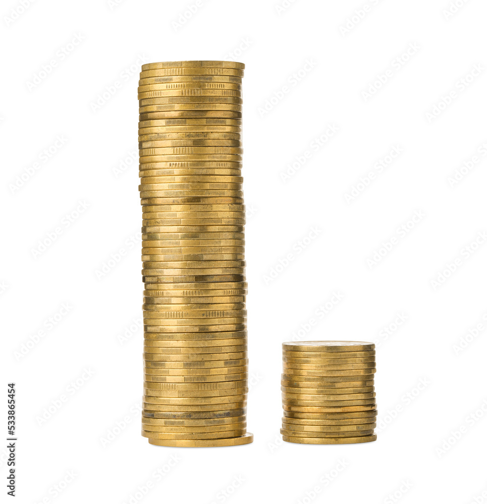 Stacks of golden coins on white background Stacks of golden coins on white background