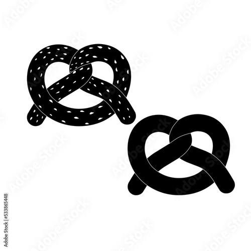 Pretzel silhouette vector. With sesame seeds. Traditional German cake. Isolated on a white background