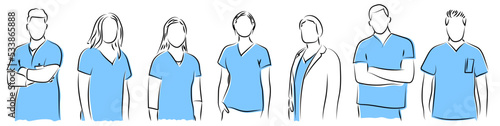 7 Personen Pflegepersonal Zeichnungen Vektor Grafik | People Nursing staff drawings vector graphic