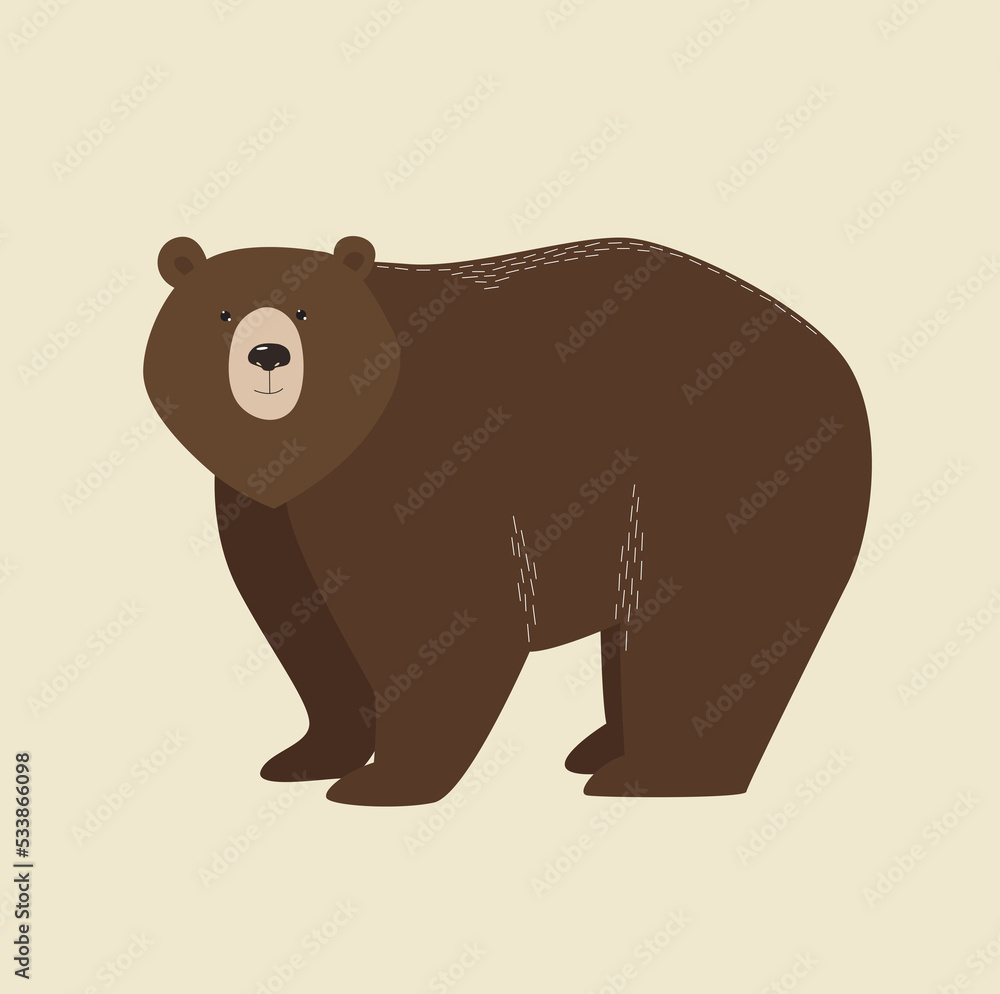 Cartoon bear. Minimalistic illustration. Emblem. Icon. Forest animal. Grizzly. Animal of North America