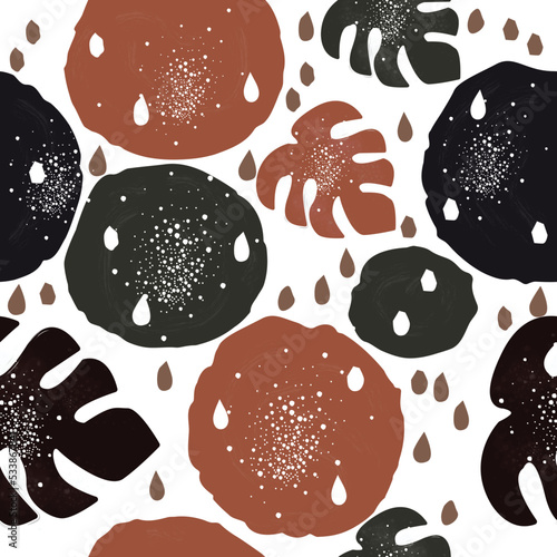 modern terracotta pattern with abstract forms and leaves