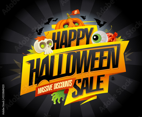 Halloween sale banner or flyer with ribbon