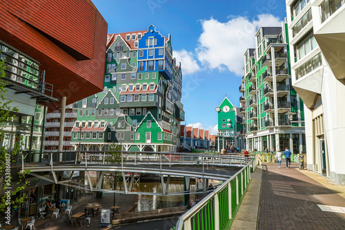 View to iconic Inntel Hotels Amsterdam Zaandam, one of the most recognizable hotels in the Netherlands and the whole Europe photo