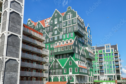 Photography View to iconic Inntel Hotels Amsterdam Zaandam, one of the most recognizable hot