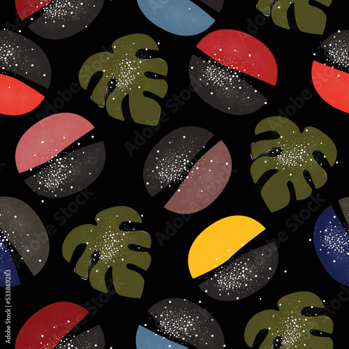 Abstract terarcotta pattern with exotic leaves