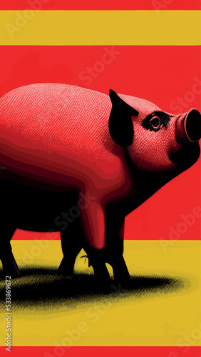 Vector funny pig on color background