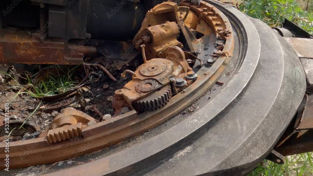 Russian tank turret torn down in invasion of Ukraine, 2022 Russian tank turret torn down in invasion of Ukraine, 2022
