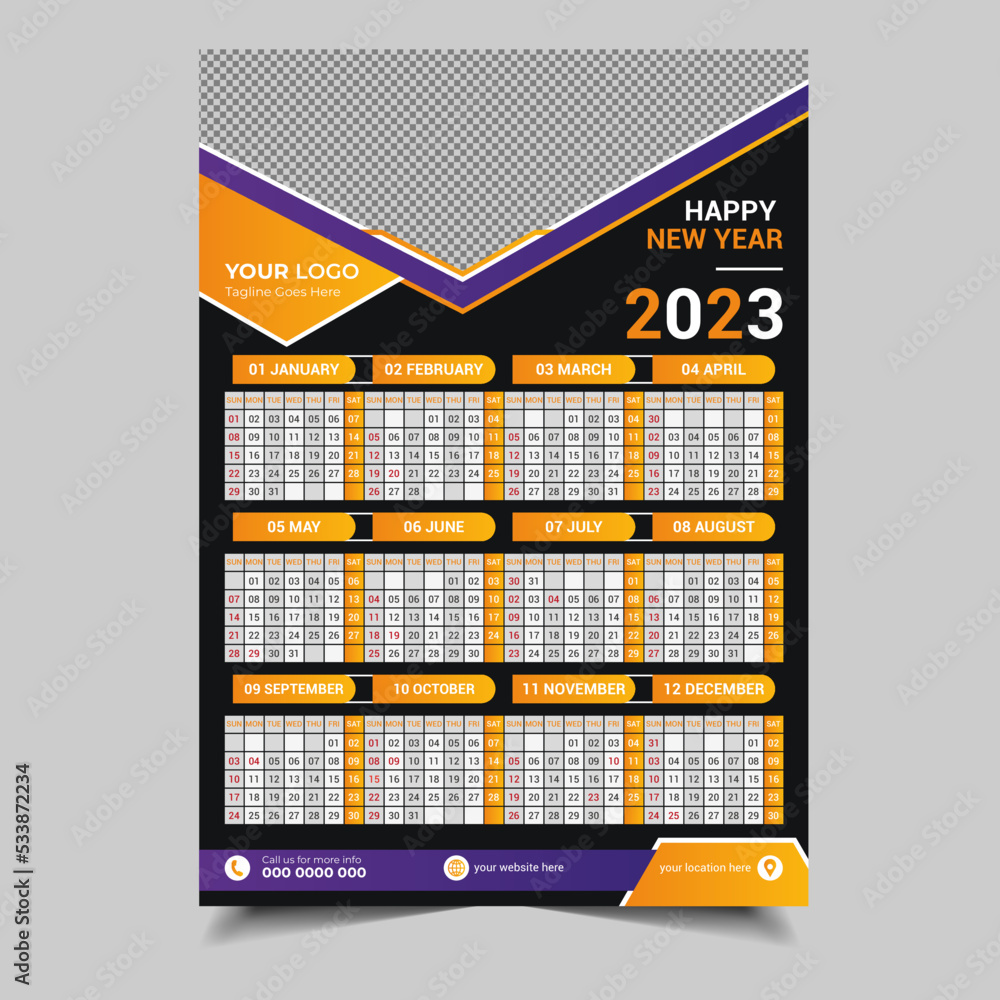 Calendar 2023 For Editable Illustration Design Template Vector. 2023 Calendar design Planner vector Template.
