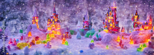 Abstract candy castle. Christmas background. 3d image
