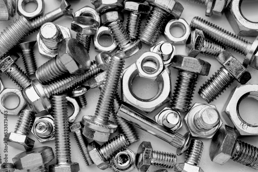 nuts and bolts of different types and sizes, which seen from above to