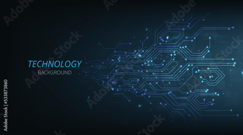 Dark blue technology background with circuit diagram.Technology circuit diagram concept. High tech connection system.Vector abstract technology on dark blue background.