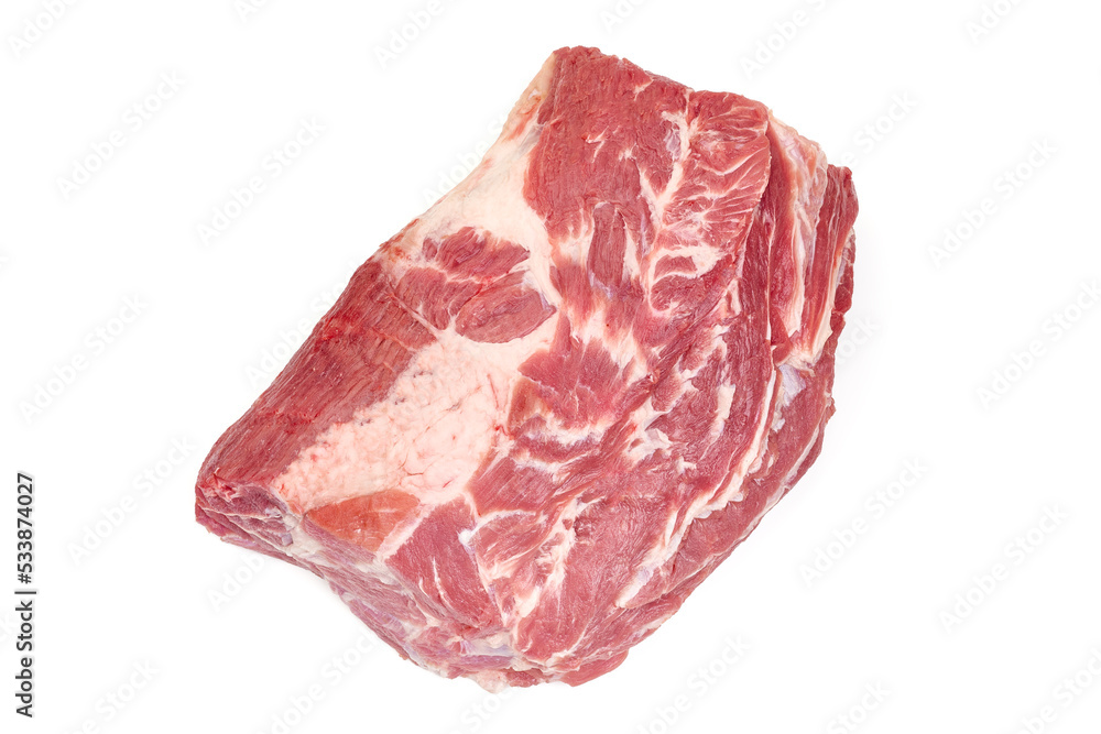 Raw pork shoulder butt, isolated on white background. High resolution image.