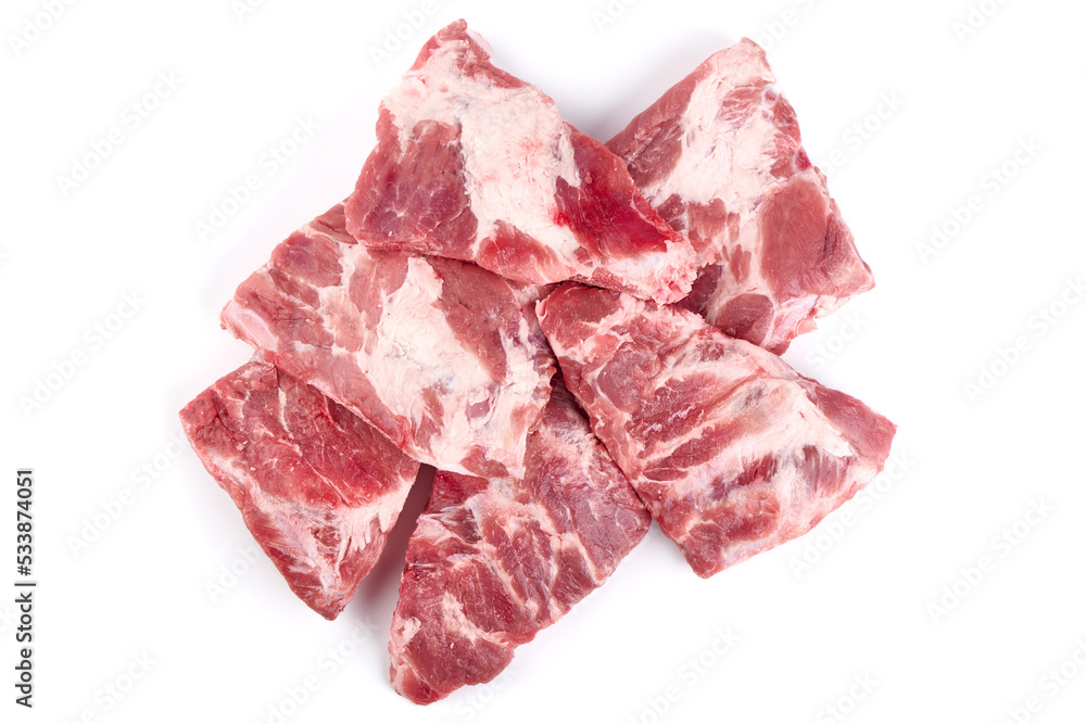 Pork Ribs, raw meat, close-up, isolated on white background. Pork Ribs, raw meat, close-up, isolated on white background.