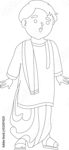 Vector graphic illustration. Indian Bengali man. Individually on a white background.