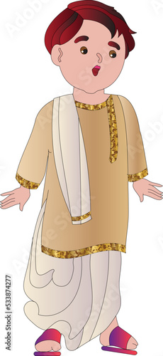 Vector graphic illustration. Indian Bengali man. Individually on a white background.
