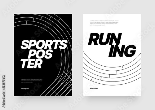 Vector layout template design for run, championship or any sports event. Poster design with abstract running track on stadium with lane.