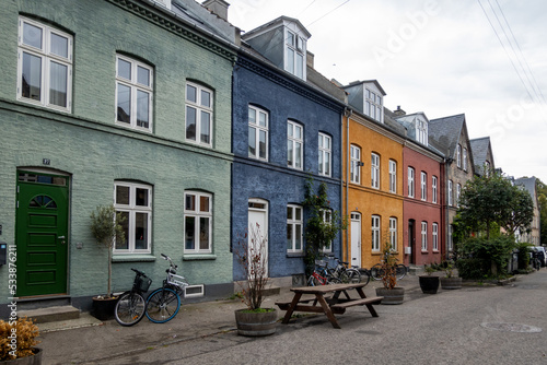 Copenhagen, Denmark Colorful houses on Olufsvej in the district in Osterbro. © Alexander