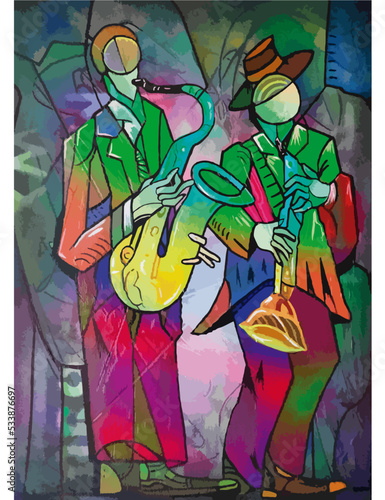 Jazz musicians cubist style