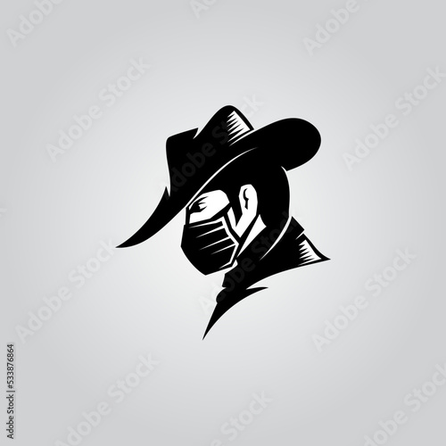 Cowboy with face mask, illustration vector.Cowboy Wearing Face Mask on white background