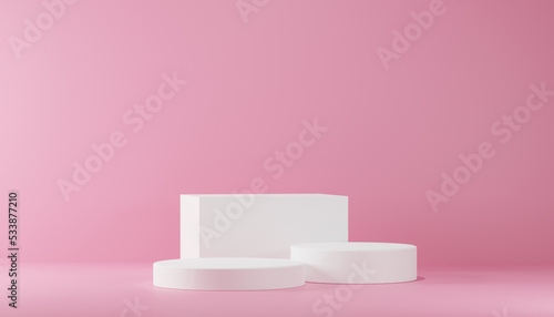 3d background products Show pedestal scenes with geometric platforms pink background. with podium. Stand to display cosmetic products on stage. 3D rendering.