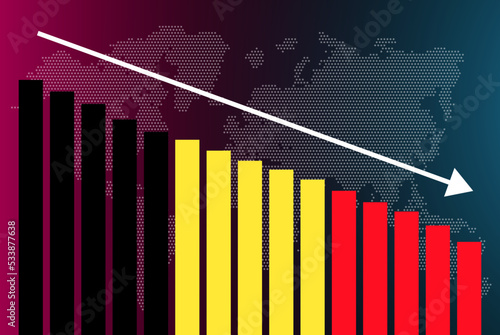 Belgium bar chart graph, decreasing values, crisis and downgrade concept, news banner idea, fail and decrease