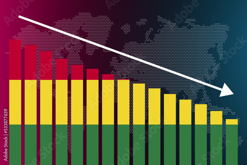 Bolivia bar chart graph, decreasing values, crisis and downgrade concept, news banner idea, fail and decrease