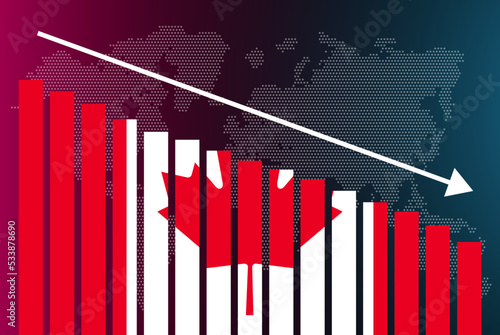 Canada bar chart graph, decreasing values, crisis and downgrade concept, news banner idea, fail and decrease