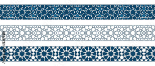 Set of borders of Islamic pattern for Ramadan greetings cards and templates. Vector illustration.