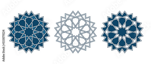 Set of Islamic traditional rosettes for greetings cards decoration and design isolated on white backgrounds. Vector illustration.